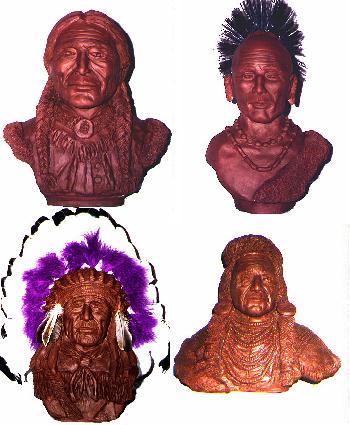 Wooden sculptures: Iron Trail / Black Hawk / Sioux / Chief Joseph